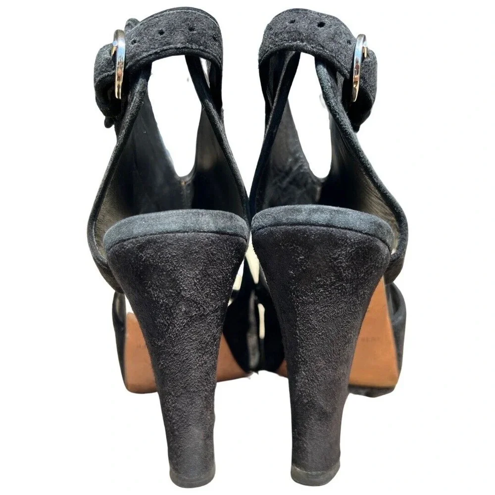 Rebecca Minkoff Demure Toe Suede Bootie High Heel Peep Size 7.5 EU 37.5 Black - Picture 5 of 11